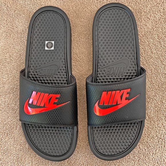 NWOT, Nike Benassi Slides, Red Logo - Picture 1 of 4